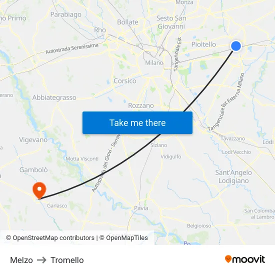 Melzo to Tromello map