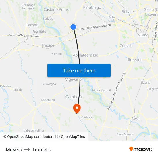 Mesero to Tromello map