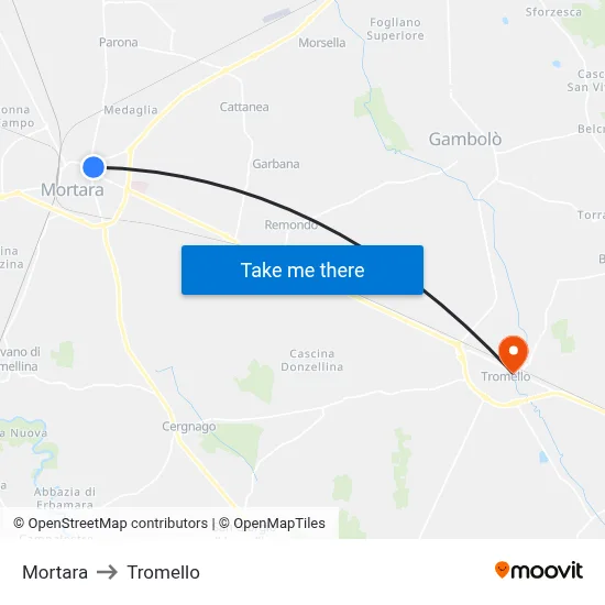 Mortara to Tromello map