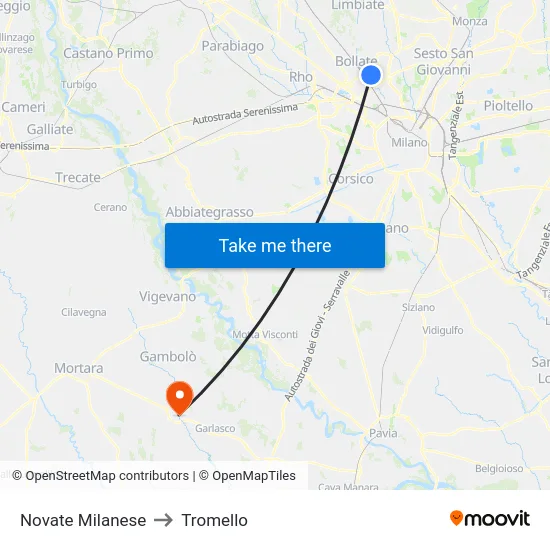 Novate Milanese to Tromello map