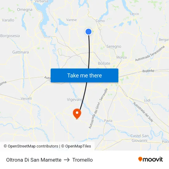 Oltrona Di San Mamette to Tromello map