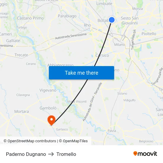 Paderno Dugnano to Tromello map