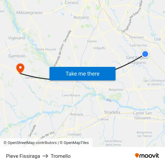 Pieve Fissiraga to Tromello map