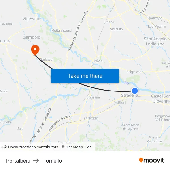 Portalbera to Tromello map