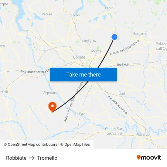 Robbiate to Tromello map