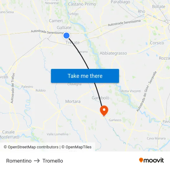 Romentino to Tromello map