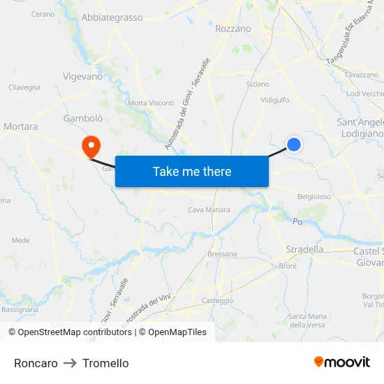 Roncaro to Tromello map