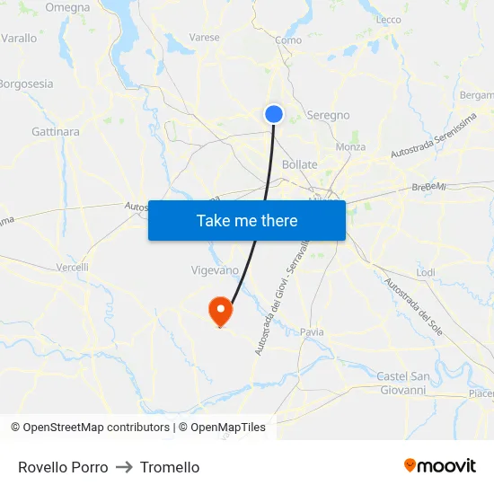Rovello Porro to Tromello map