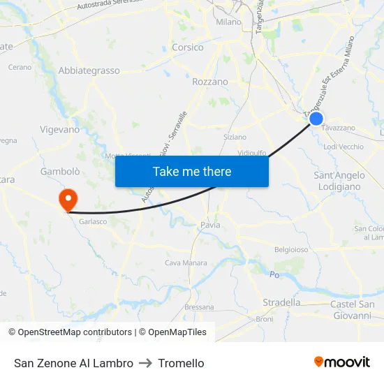 San Zenone Al Lambro to Tromello map