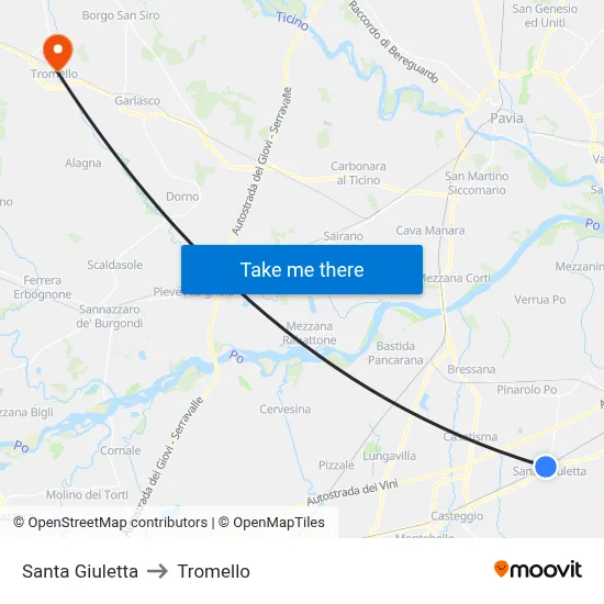 Santa Giuletta to Tromello map