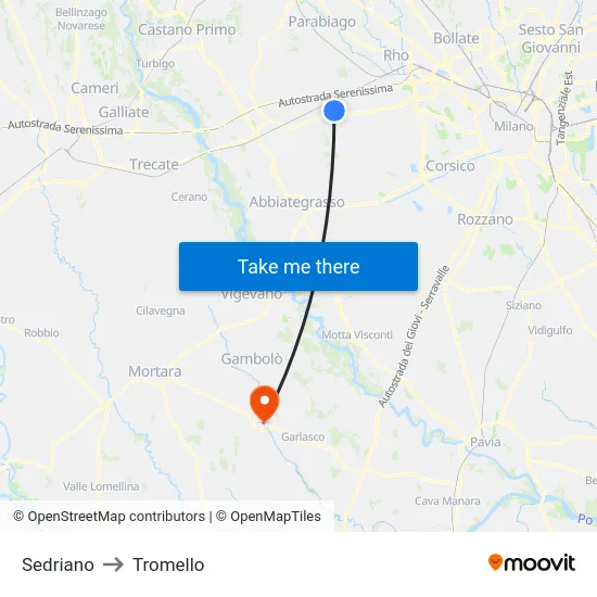 Sedriano to Tromello map