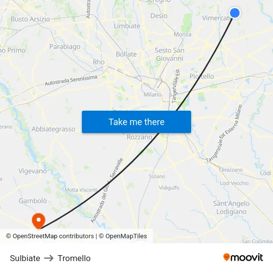 Sulbiate to Tromello map
