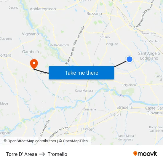 Torre D' Arese to Tromello map