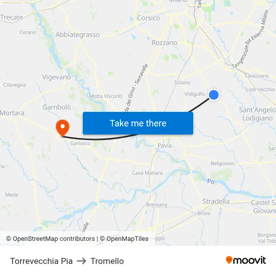 Torrevecchia Pia to Tromello map