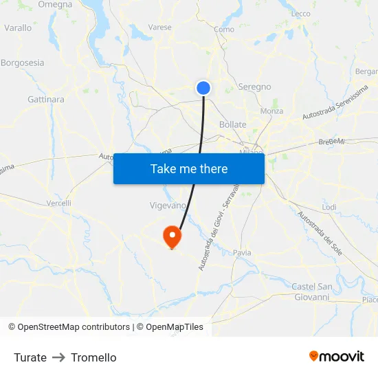 Turate to Tromello map
