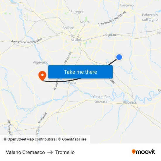 Vaiano Cremasco to Tromello map