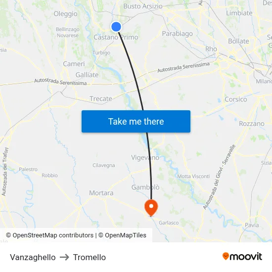Vanzaghello to Tromello map