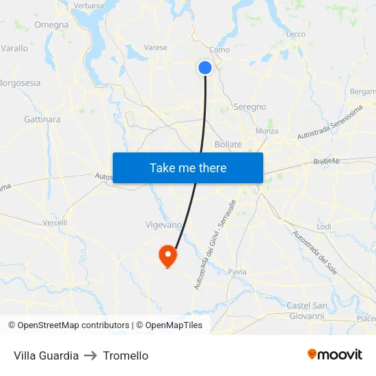 Villa Guardia to Tromello map