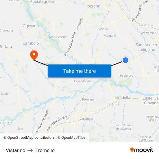 Vistarino to Tromello map