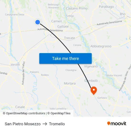 San Pietro Mosezzo to Tromello map