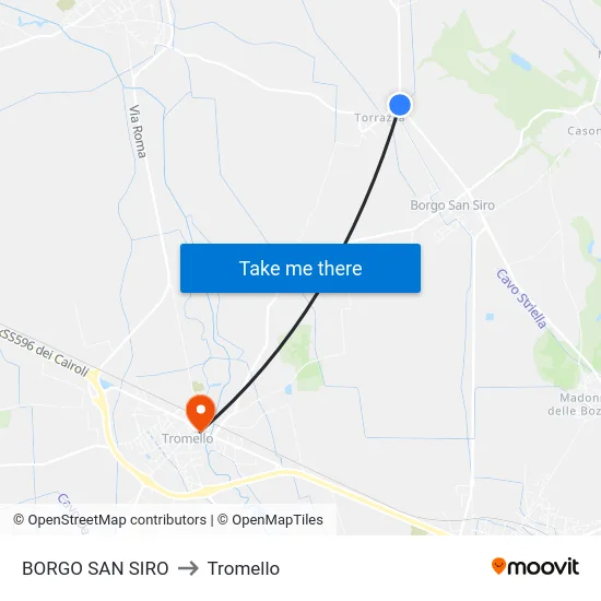 Borgo San Siro to Tromello map