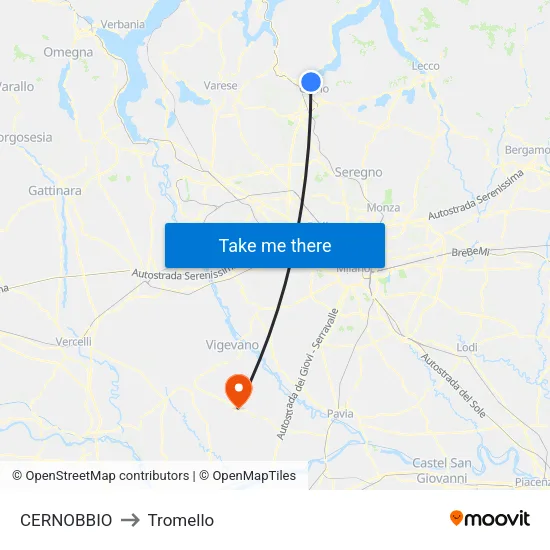 Cernobbio to Tromello map