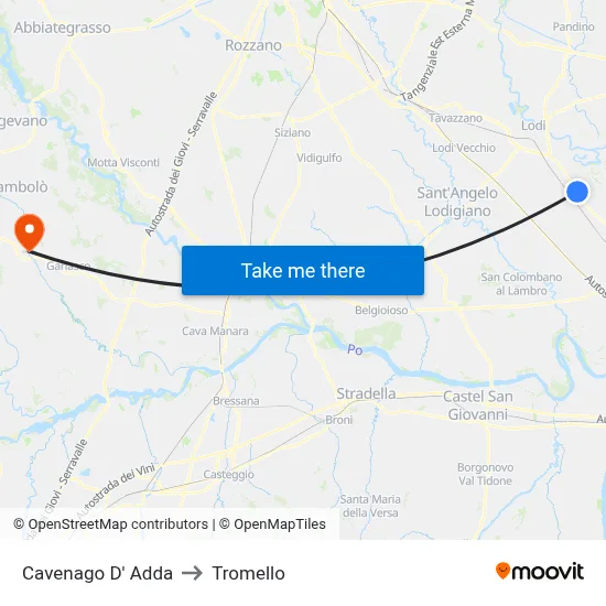Cavenago D' Adda to Tromello map