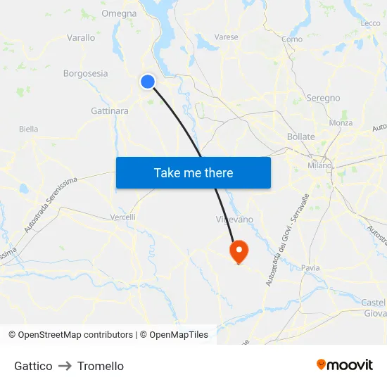 Gattico to Tromello map