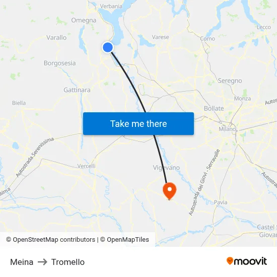 Meina to Tromello map