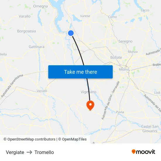 Vergiate to Tromello map
