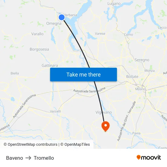 Baveno to Tromello map