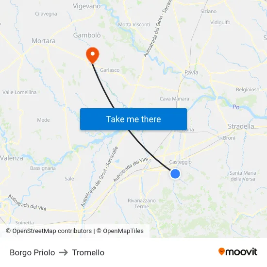 Borgo Priolo to Tromello map