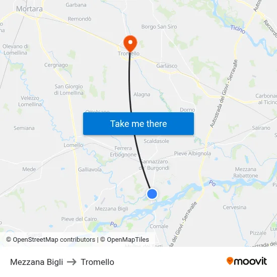 Mezzana Bigli to Tromello map