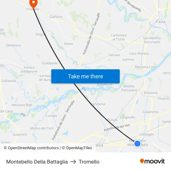 Montebello Della Battaglia to Tromello map