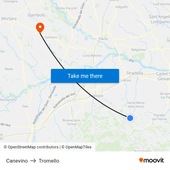 Canevino to Tromello map
