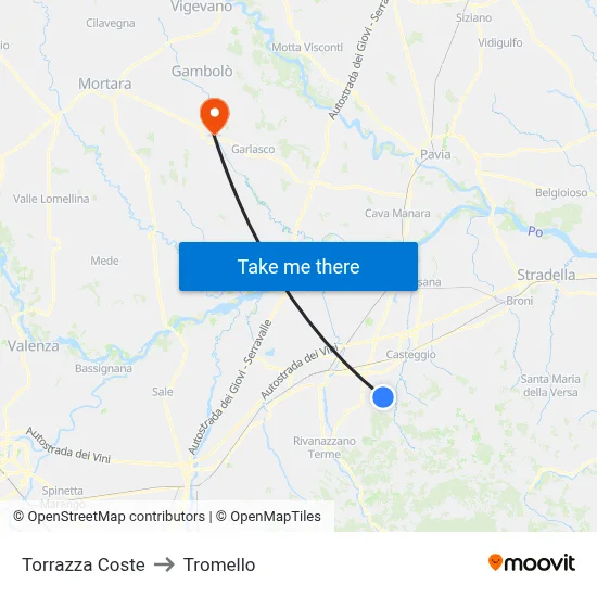 Torrazza Coste to Tromello map