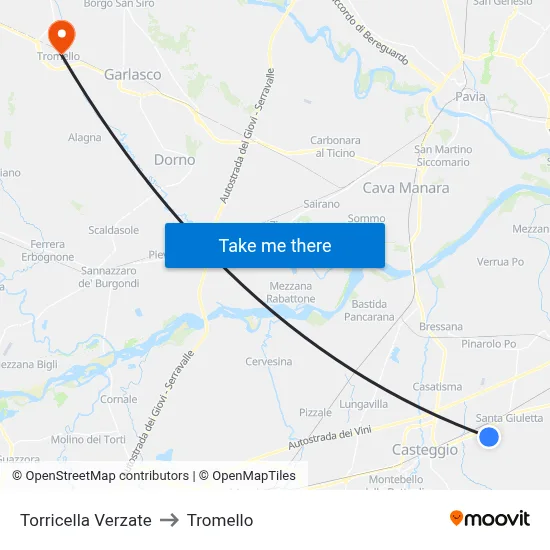 Torricella Verzate to Tromello map