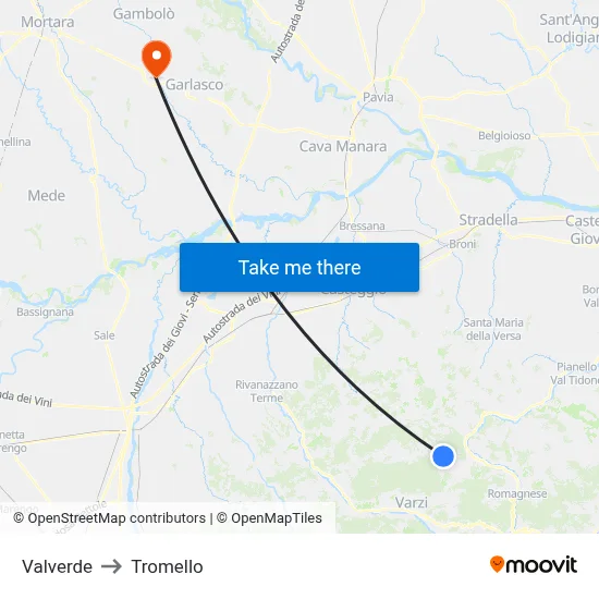 Valverde to Tromello map