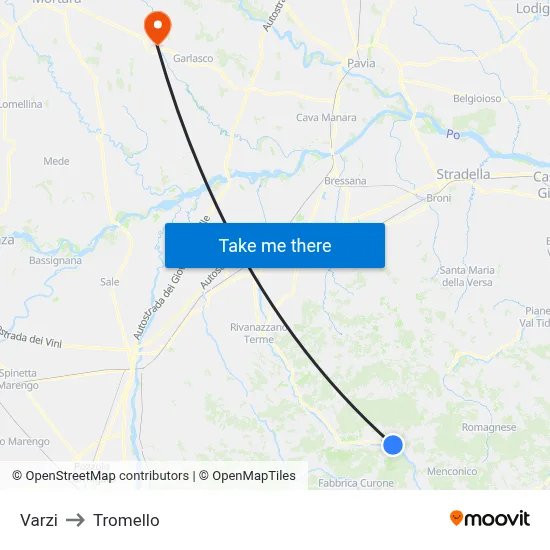 Varzi to Tromello map