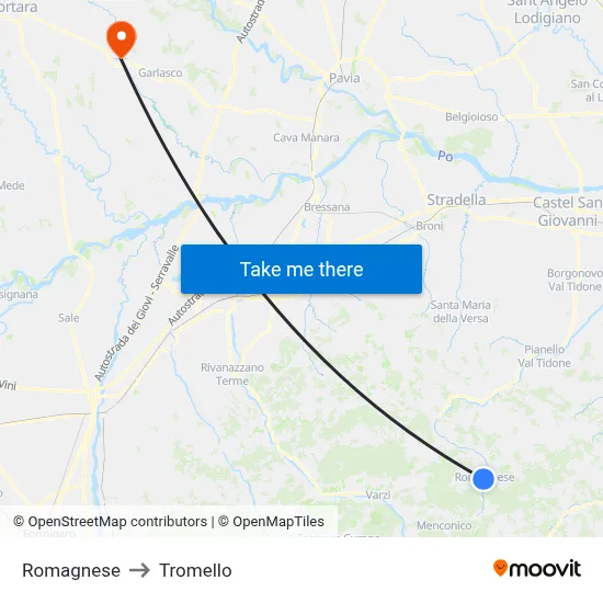 Romagnese to Tromello map