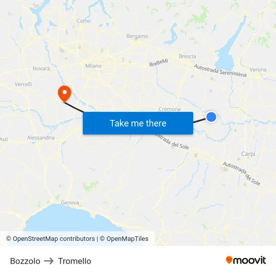 Bozzolo to Tromello map