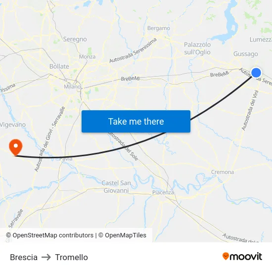 Brescia to Tromello map