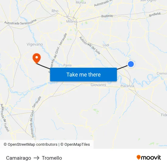 Camairago to Tromello map