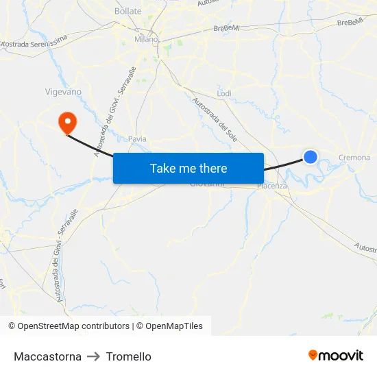 Maccastorna to Tromello map