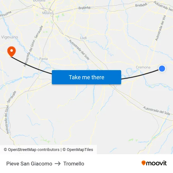 Pieve San Giacomo to Tromello map