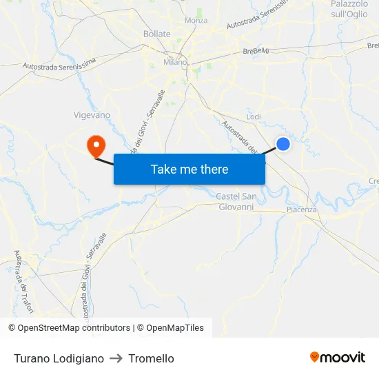 Turano Lodigiano to Tromello map
