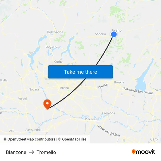 Bianzone to Tromello map