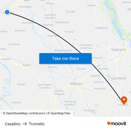 Casalino to Tromello map