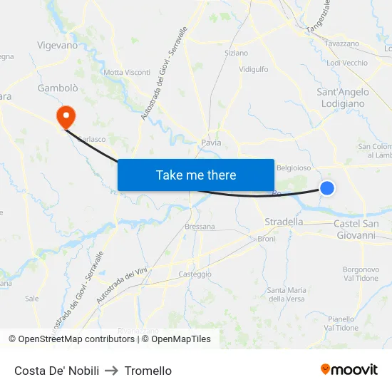 Costa de' Nobili to Tromello map