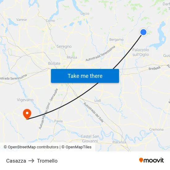 Casazza to Tromello map